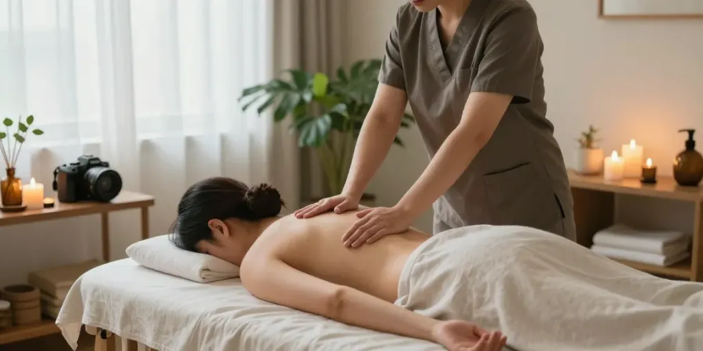 Relaxing 송파출장안마 scene with a therapist providing a massage in a peaceful setting.